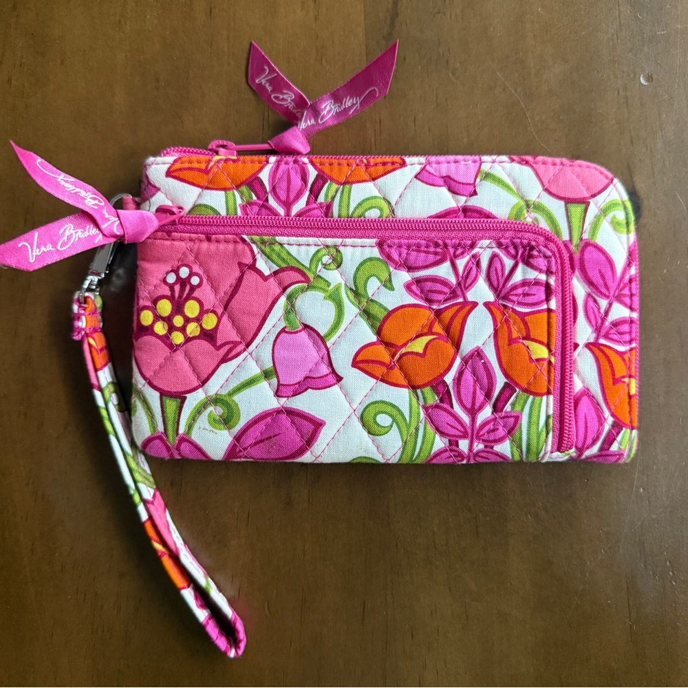 Vera Bradley Pink and Green Floral Wristlet
